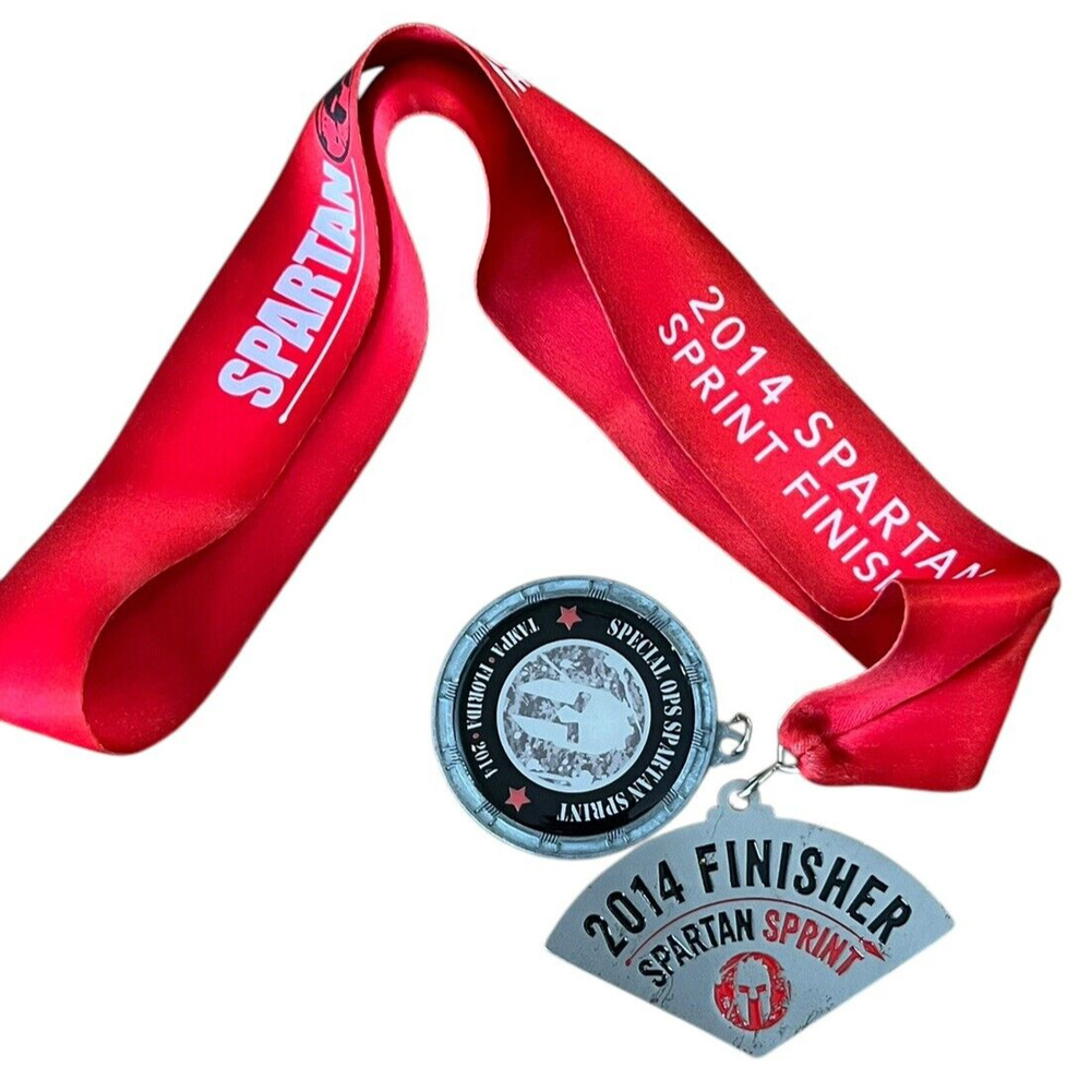 2014 Spartan Race Sprint Finisher Medal Tampa FL w/ Trifecta Wedge Red